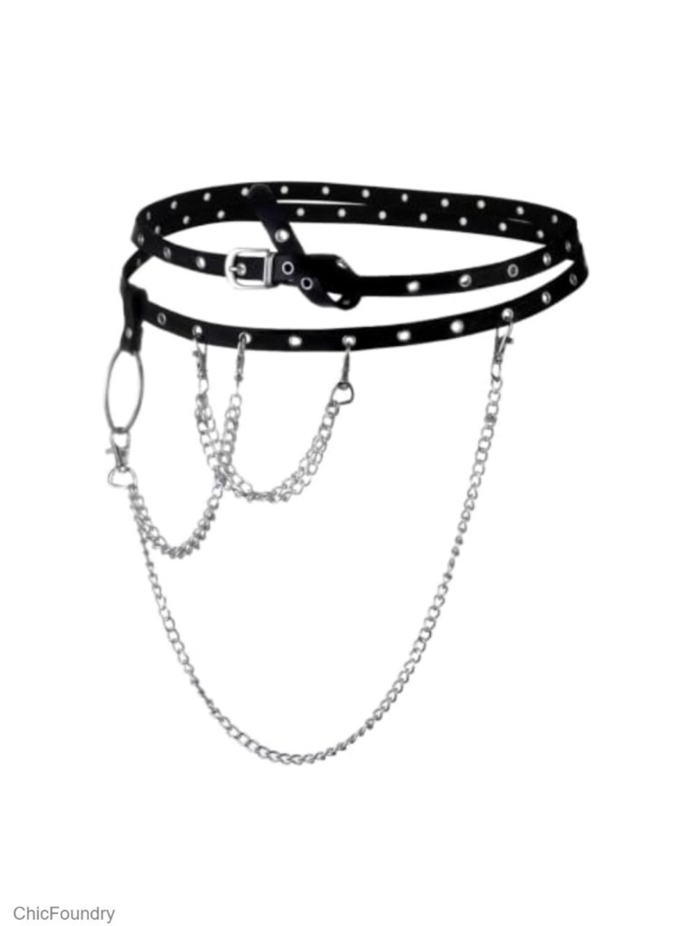 Punk Goth Wrap PU Leather Belt with Detachable Chain